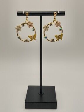 Handcrafted Butterfly Blossom Crystal Hoop Earrings
